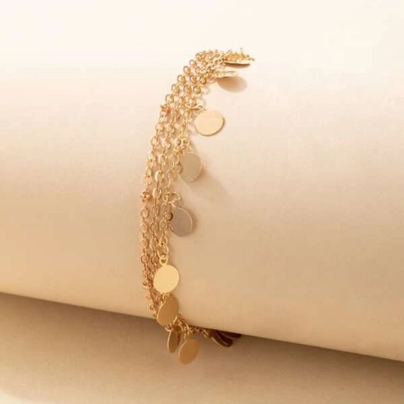 Golden Chain Anklet with Gold-Colored Disc Coin Charms - Picture 2 of 5